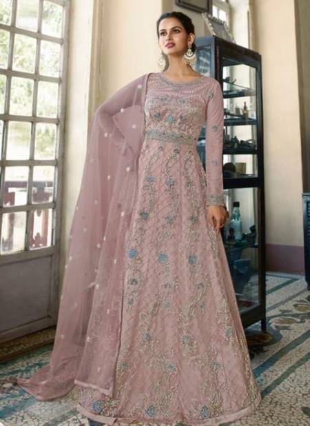 Baby Pink Colour Swagat Voilet New Latest Designer Party Wear Butterfly Net Long Anarkali Suit Collection 5406